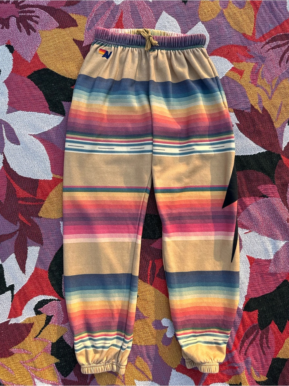 Aviator Nation Serape Bolt Stitch Jogger  Sweatpants Rainbow Stripes